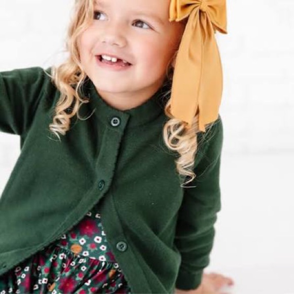 Girls Green Knit Cardigan Sweater